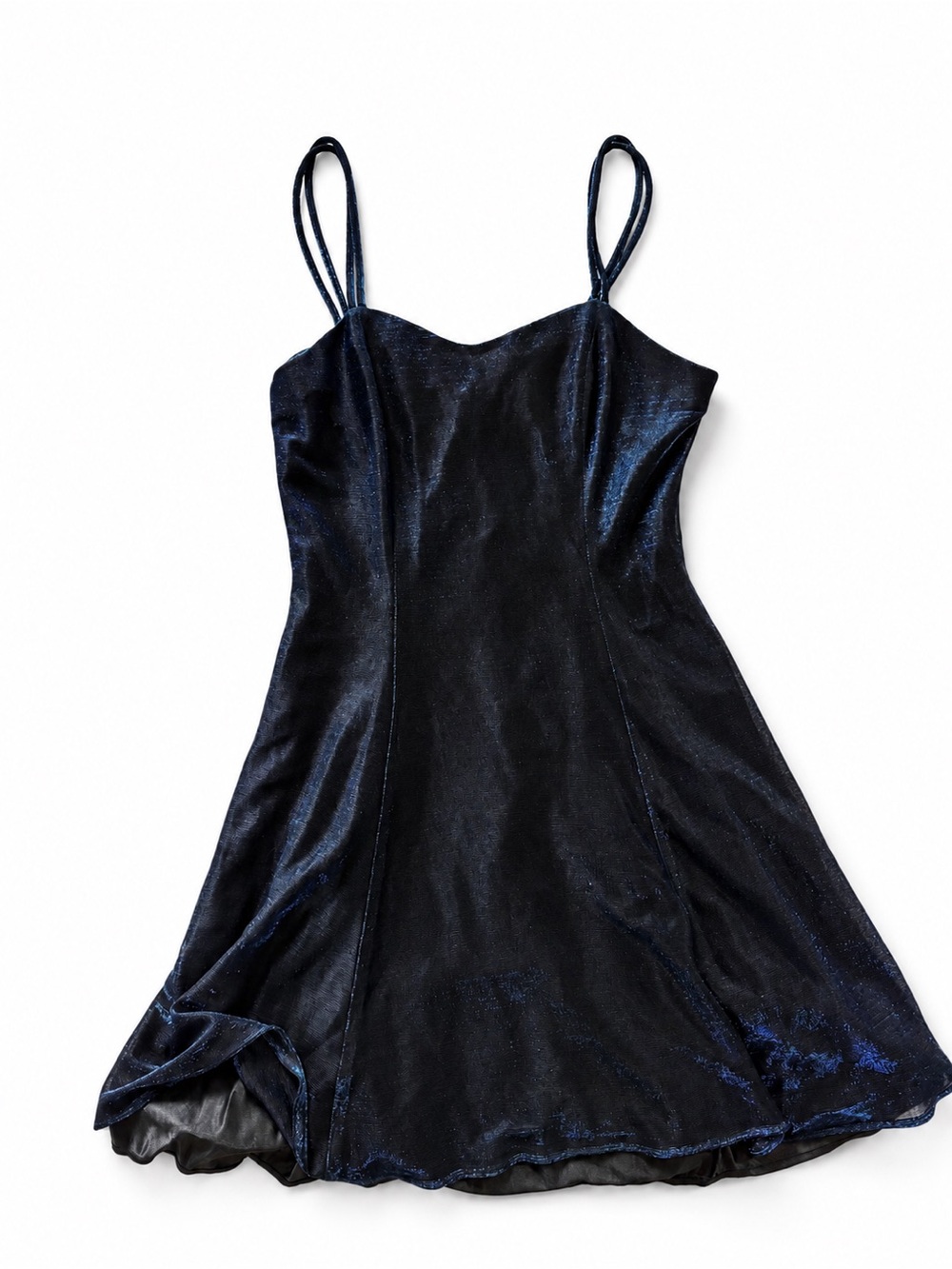 Vintage 90s Metallic Blue Skater Mini Dress All That Jazz Sz Small